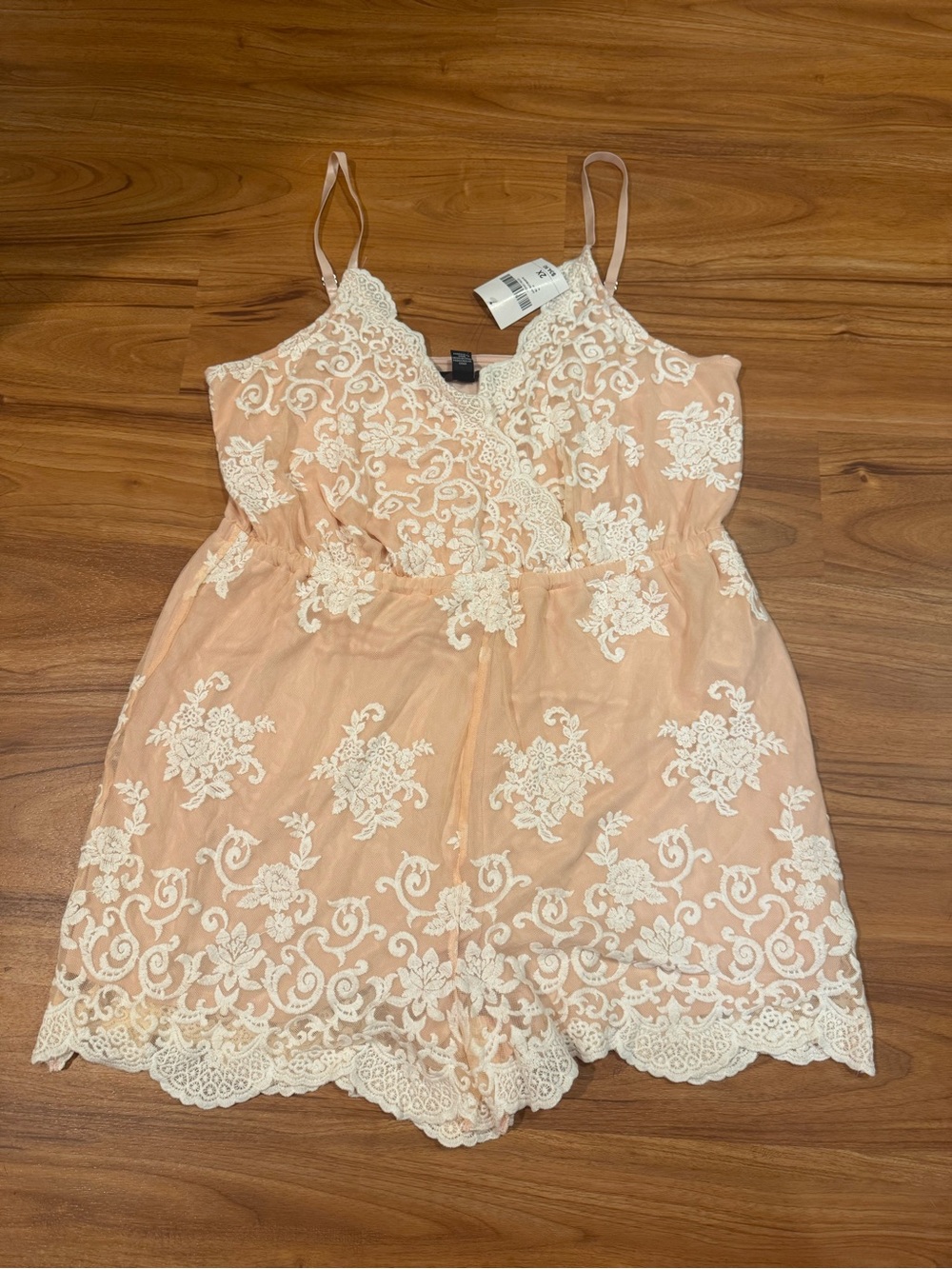 Forever 21 Peach Lace-Overlay Chemise Romper
